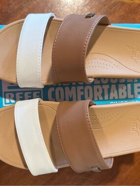 Reef Women's Two-Band Slide Sandals in White and Brown
